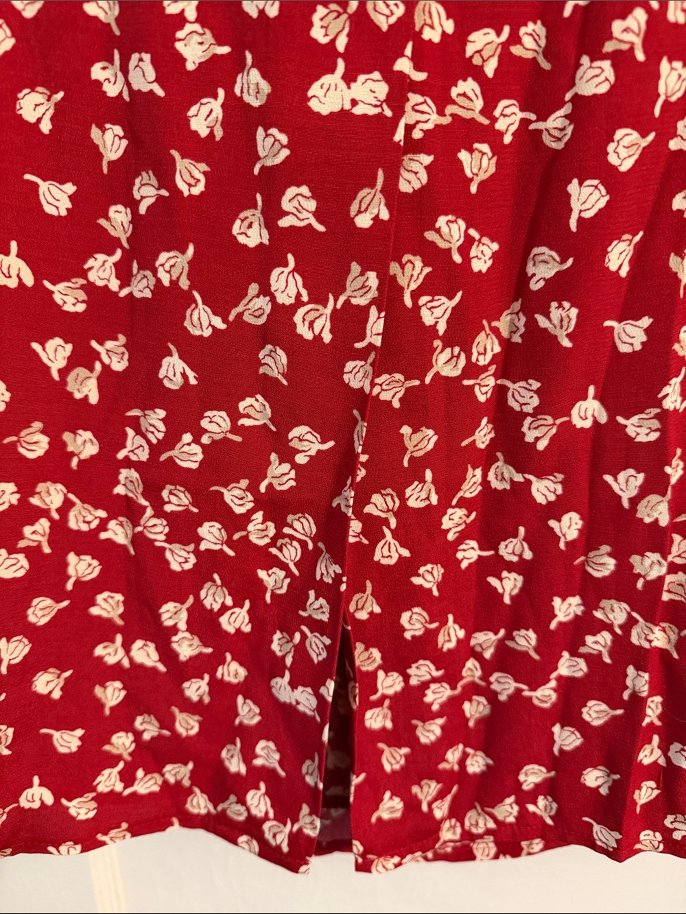 Maxi Faux-Wrap Boho Skirt, Tie at Waist, Zip in Back, Red & Cream, Multi-Season - Picture 4 of 9